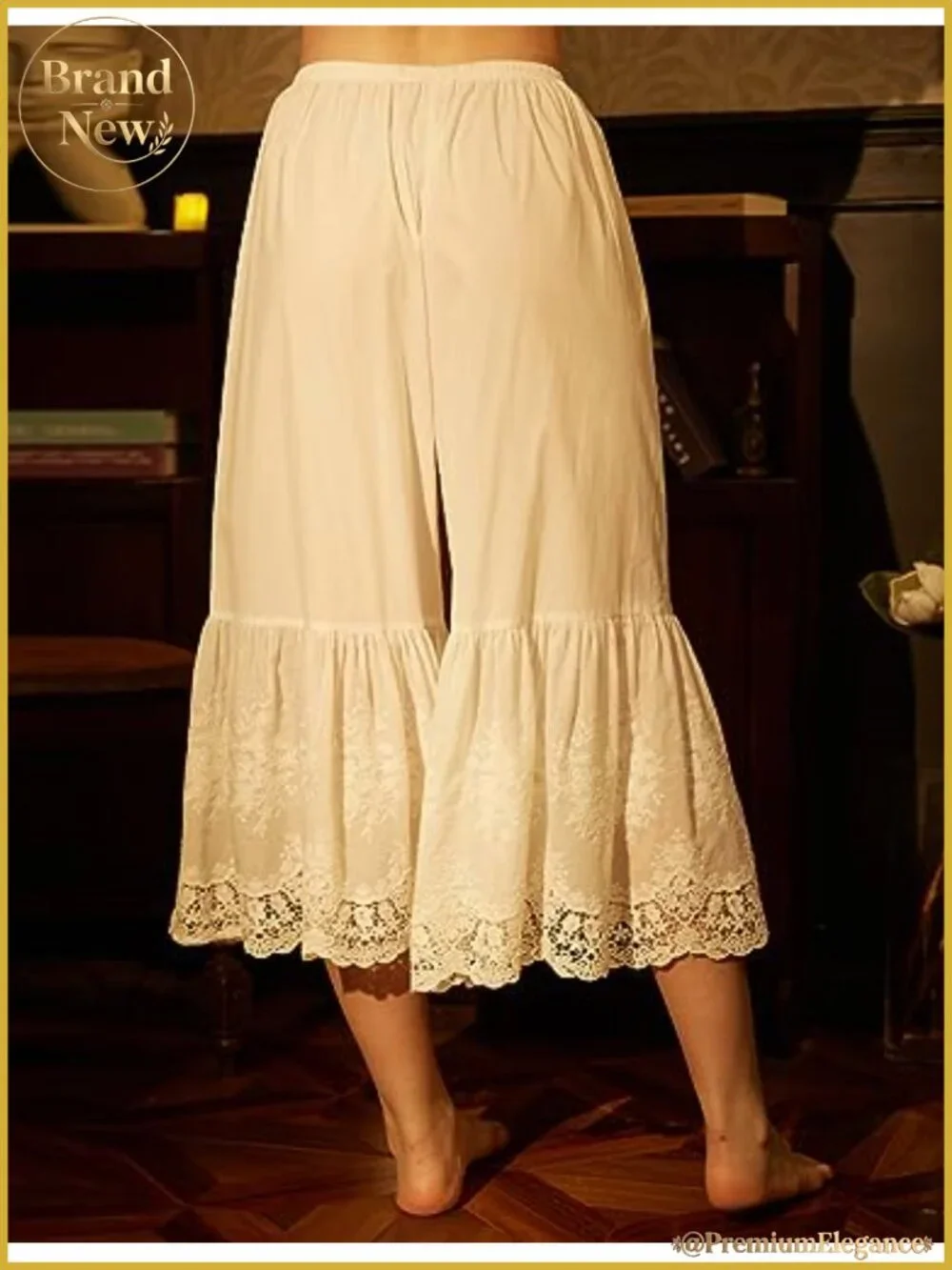 Vintage Cotton Shorts Pettipants Culotte Slip Lace Trim Sleepwear Pants